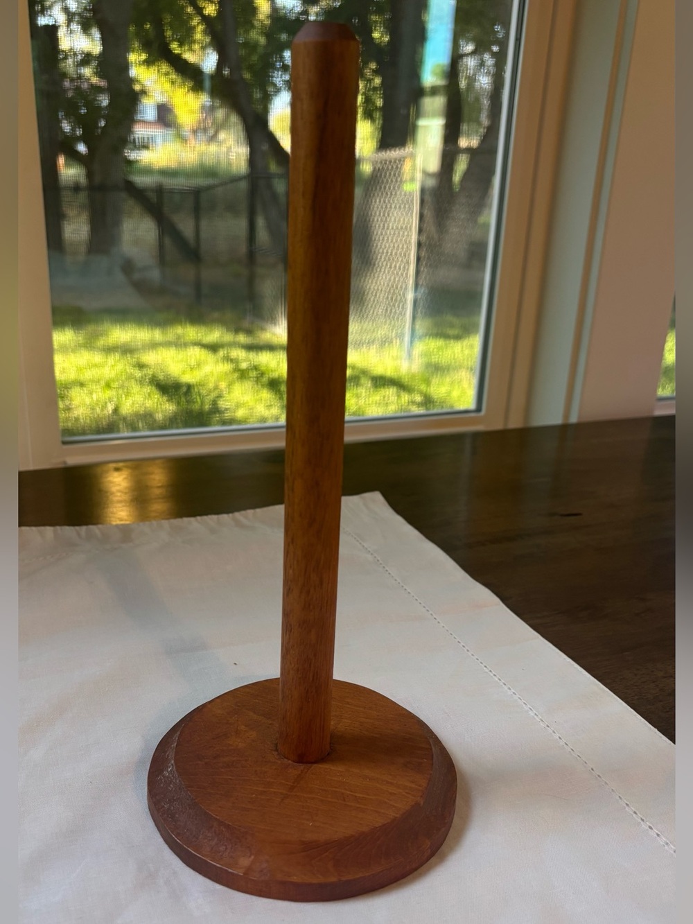 Wooden Paper Towel Stand in Warm Brown
